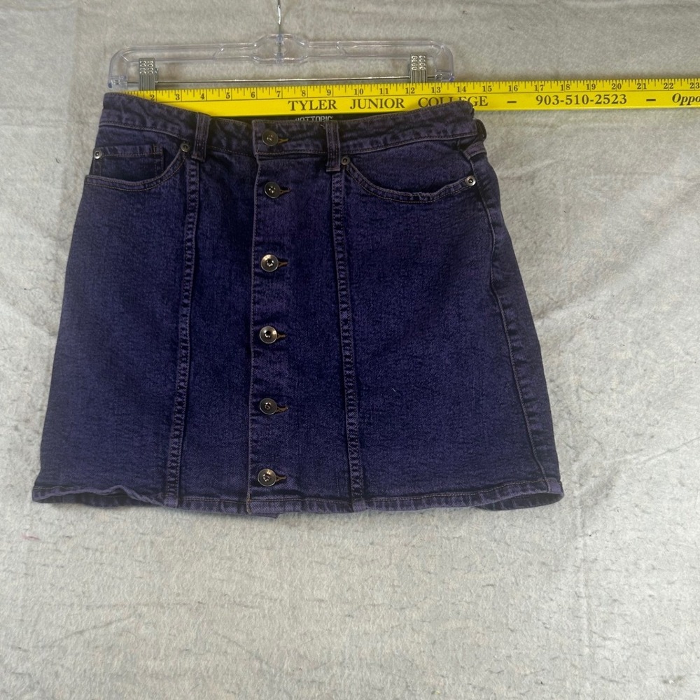 Hot Topic Purple Denim Button Front Mini Skirt Womens Medium 32-48083 High Rise